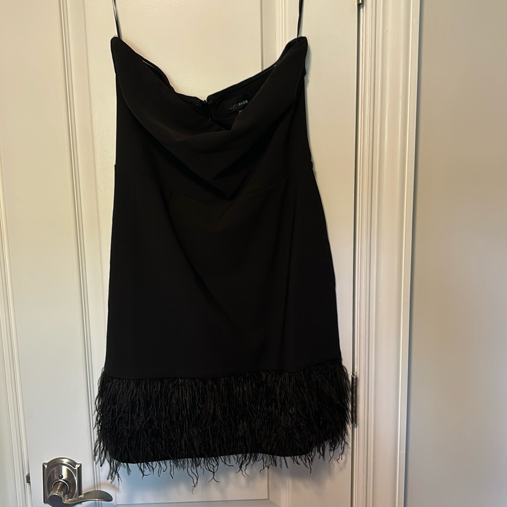 Lucy, Paris Strapless Cocktail Dress With Fur Bottom Trim. Size Large. Like New.